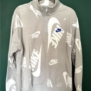 Nike Gray and White Quarter Zip Up Sweater